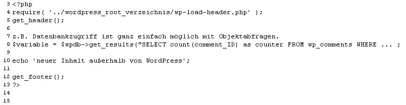Funktionsaufruf ausserhalb von WordPress